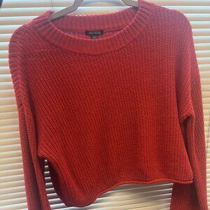 red knit sweater